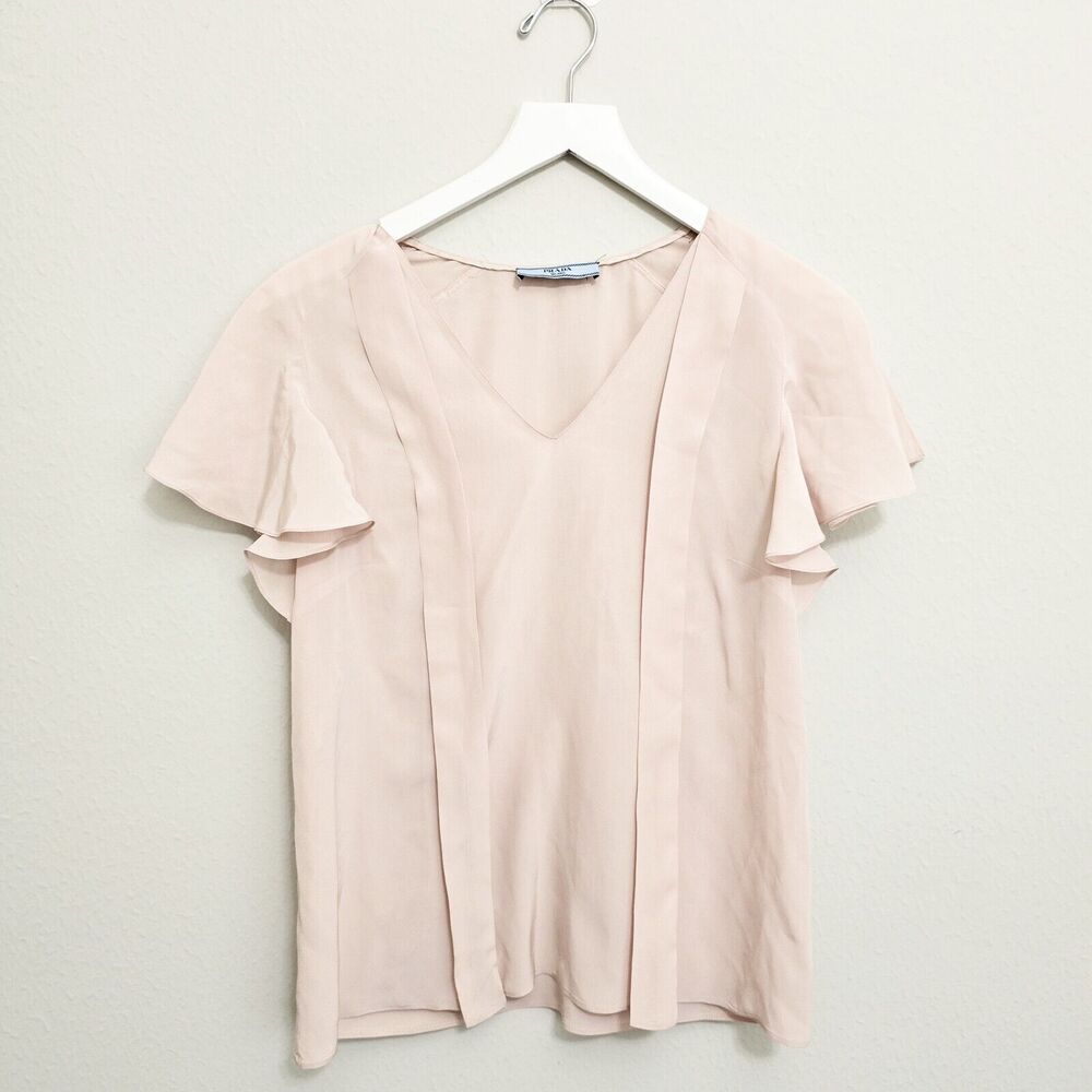 PRADA Blush Pink Silk Short Sleeve Blouse Size 40